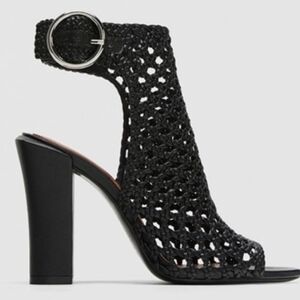 ZARA braided cage Block Heel Peep Toe Lattice Sandals 36